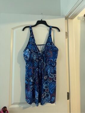 croft & barrow Blue Paisley Kids One-Piece Swim Dress